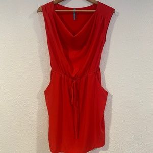 Faux silk red dress